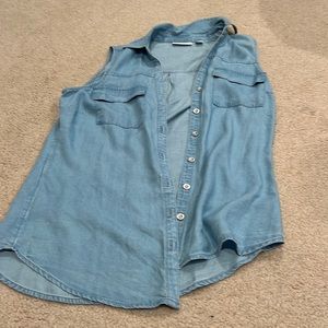 Blue button down tank top